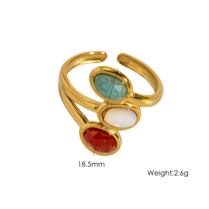 Bagues Élégantes Pour Femmes, Serties De Trois Pierres Ovales Naturelles, En Acier Inoxydable, Imperméables Et Anti-Ternissement, Couleur Or. h5 