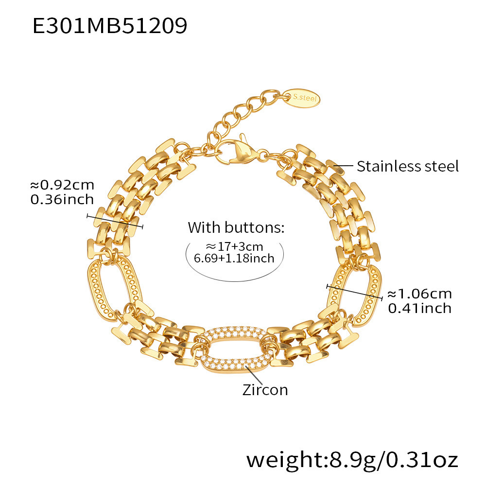 Bracelet Chaîne Ovale Moderne En Acier Inoxydable, Étanche Et Anti-Ternissement, Couleur Or, Avec Zircon Pour Femme Image2