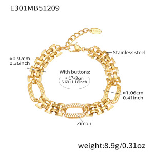 Bracelet Chaîne Ovale Moderne En Acier Inoxydable, Étanche Et Anti-Ternissement, Couleur Or, Avec Zircon Pour Femme h5 Image2