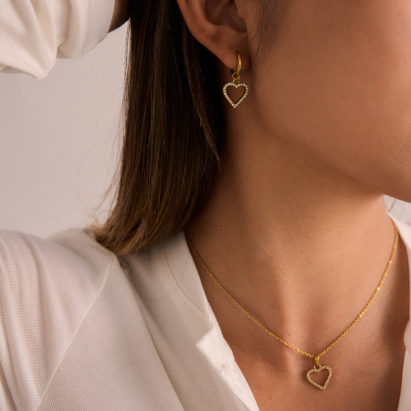 Ensembles de bijoux pour femmes en acier inoxydable ajouré en forme de cœur, imperméables et anti-ternissement, couleur or 2