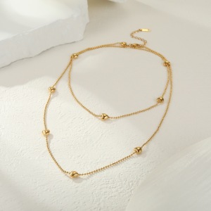 Collier Long Pour Femme, En Acier Inoxydable, Couleur Or, Avec Une Chaîne De Perles En Forme De Cœur Moderne, Imperméable Et Anti-Ternissement. h5 Image4