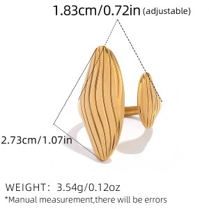 Bague Tendance En Acier Inoxydable Doré, Imperméable Et Anti-Ternissement, Avec Une Texture Martelée Et Une Forme Originale. h5 Image2