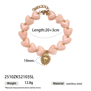 Collier Quotidien Pour Femme Avec Perles En Acrylique En Forme De Cœur, En Acier Inoxydable Étanche Et Couleur Or (1 Pièce) h5 