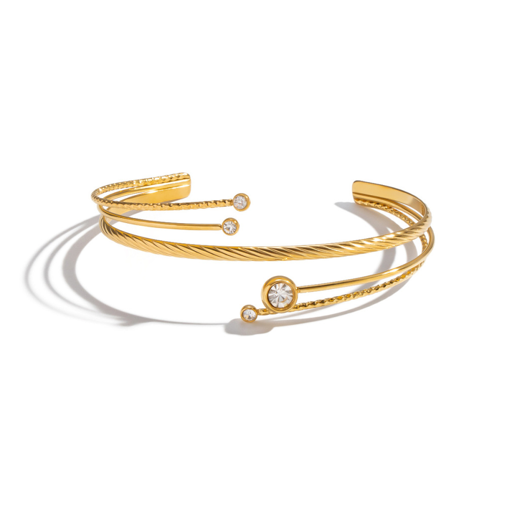 Bracelet Manchette 1 Pièce En Acier Inoxydable Étanche Couleur Or Avec Zircon h5Image5
