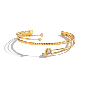 Bracelet Manchette 1 Pièce En Acier Inoxydable Étanche Couleur Or Avec Zircon h5 Image5