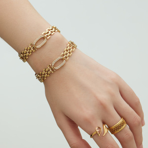 Bracelet Chaîne Ovale Moderne En Acier Inoxydable, Étanche Et Anti-Ternissement, Couleur Or, Avec Zircon Pour Femme h5 Image4