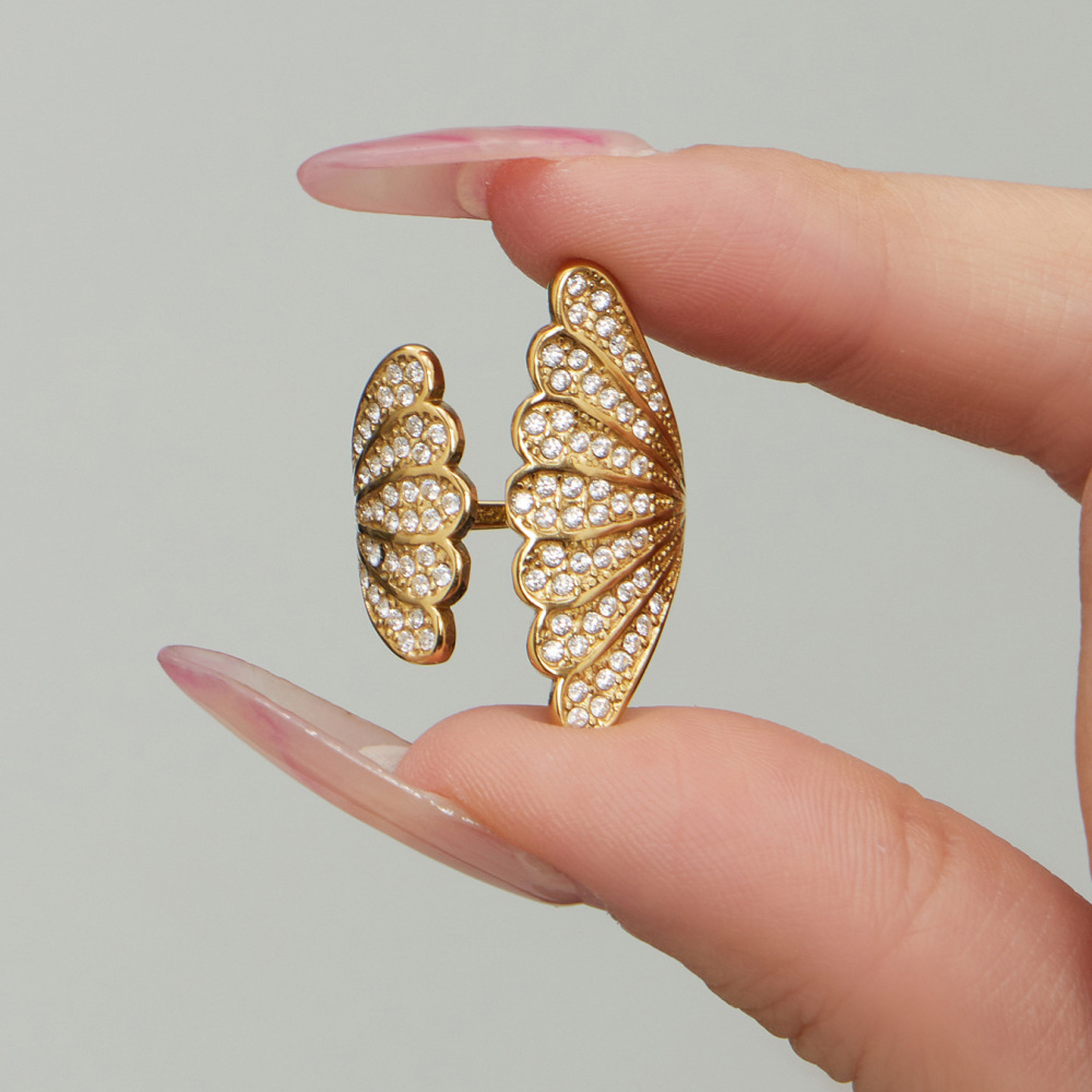 Bagues Pour Femmes En Acier Inoxydable Orné De Coquillages, Étanches Et Anti-Ternissement, Couleur Or, Serties De Zircon. Image5