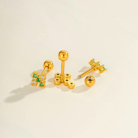Boucles d'oreilles piercing femme en forme de serpent, zircon vert, couleur cuivre et or 2
