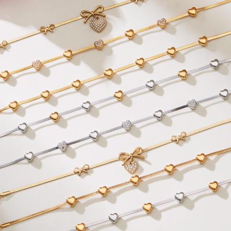 Magnifiques ensembles de bijoux pour femmes en acier inoxydable, couleur or, avec cœur en zircon et protection anti-ternissement.
