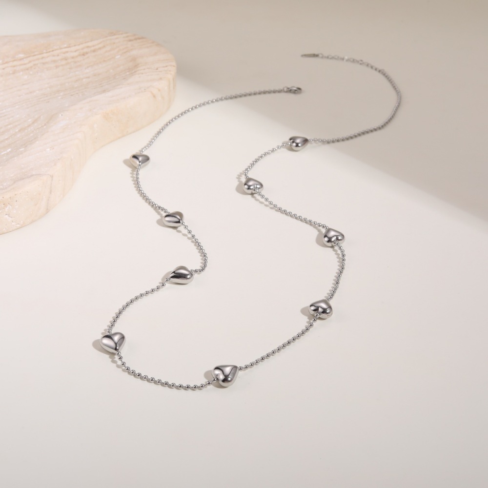 Collier Long Pour Femme, Chaîne Cœur Simple, Acier Inoxydable, Imperméable, Anti-Ternissement, Couleur Or Image4