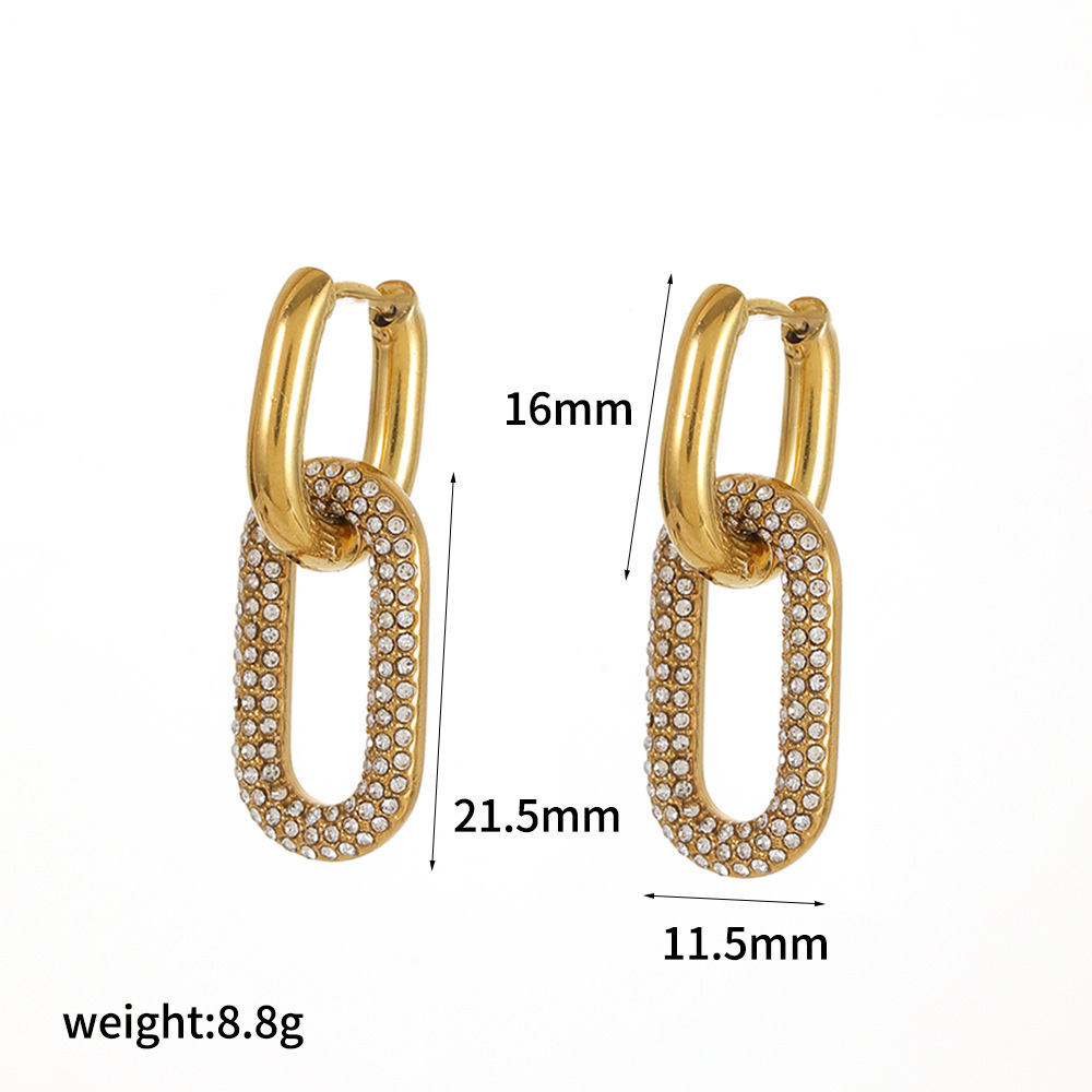 Boucles D'Oreilles Créoles Double Anneau En Acier Inoxydable Étanche Couleur Or Avec Strass Pour Femmes