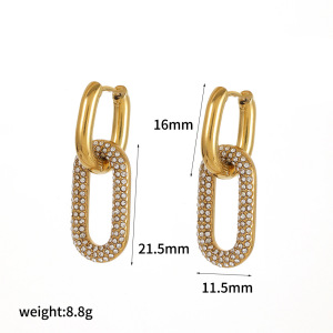 Boucles D'Oreilles Créoles Double Anneau En Acier Inoxydable Étanche Couleur Or Avec Strass Pour Femmes h5