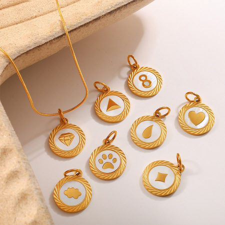 Pendentif rond en acier inoxydable étanche couleur or (1 pièce) 2