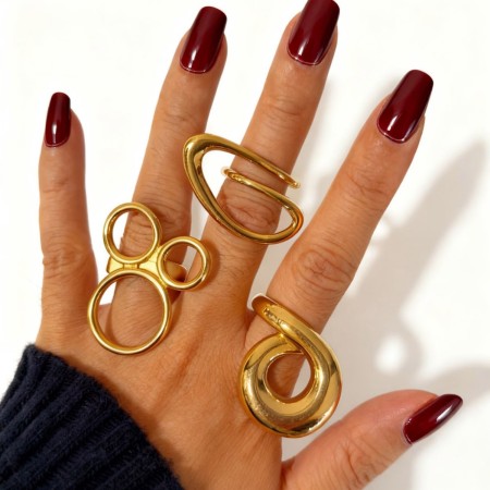Bague imposante en acier inoxydable étanche, de forme irrégulière et ronde (1 pièce).