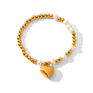 Bracelet Jonc Romantique En Acier Inoxydable Imperméable, Motif Cœur, Couleurs Or Et Argent (1 Pièce) h5 