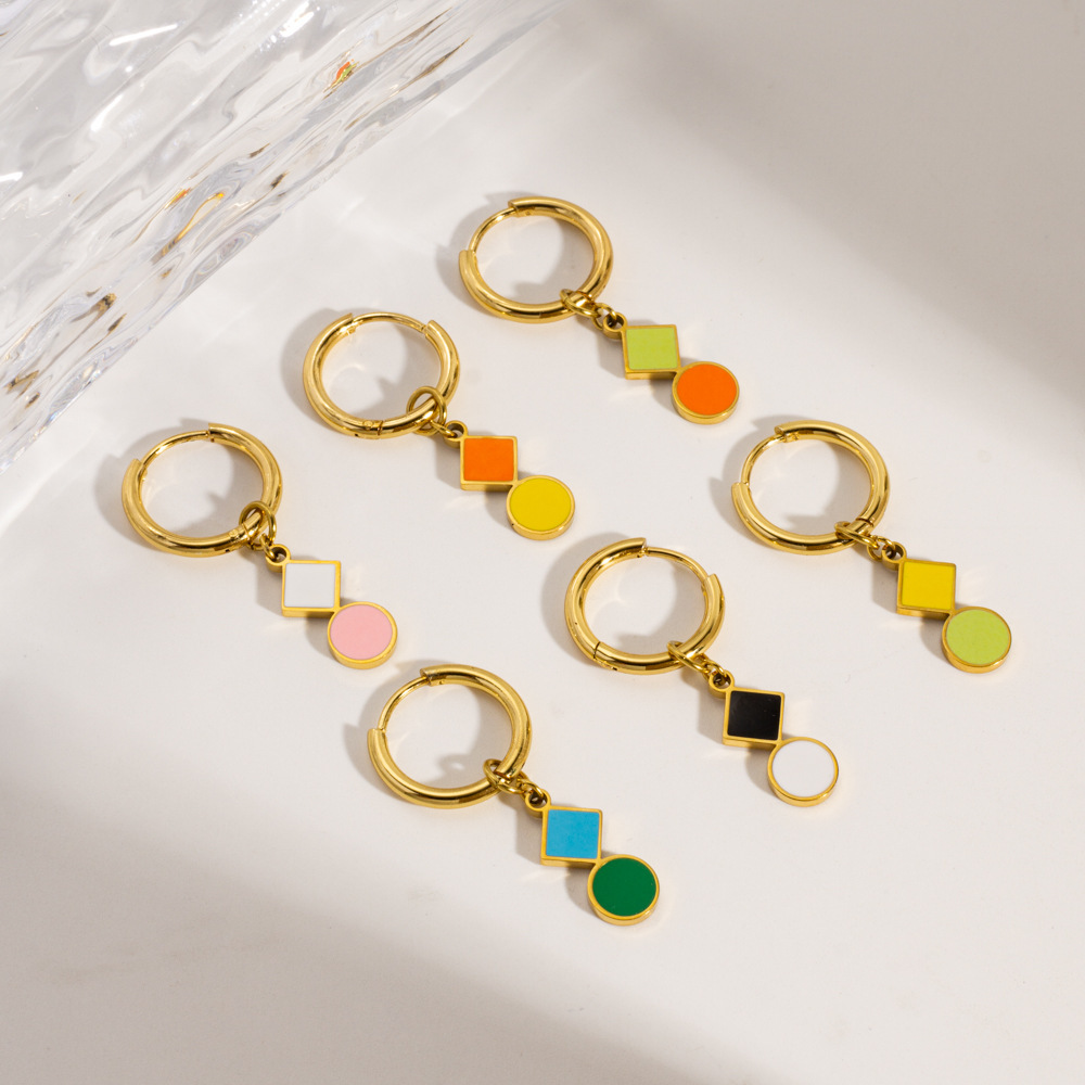Boucles D'Oreilles Pendantes Pour Femme, En Acier Inoxydable Doré, Imperméables Et Anti-Ternissement, À Motif Géométrique Image4