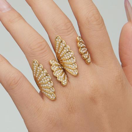 Bagues pour femmes en acier inoxydable orné de coquillages, étanches et anti-ternissement, couleur or, serties de zircon.