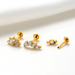 Boucles D'Oreilles Piercing Femme En Alliage De Titane Couleur Or Avec Zircon Et Cœur Charmant h5 Image4
