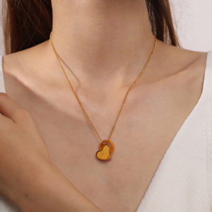 Collier Pendentif Femme En Forme De Cœur Avec Lettre D'Amour, En Acier Inoxydable Doré Et Zircon, Étanche Et Anti-Ternissement h5 Image4