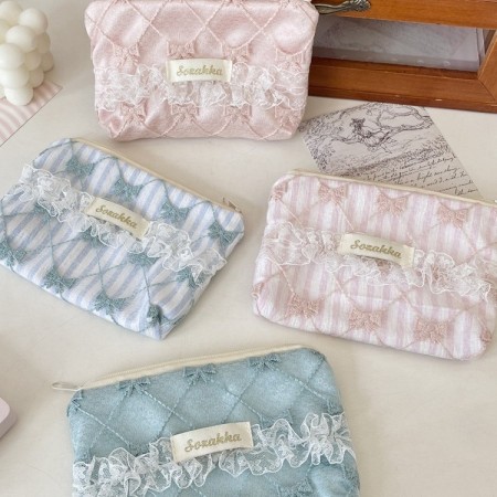 Trousse de maquillage pour femme avec nœud papillon fleuri, collection romantique