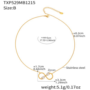Colliers Pendentifs Pour Femmes En Acier Inoxydable Doré, Imperméables, Anti-Ternissement Et Ornés De Zircon, Représentant Un Cœur Romantique Et L'Infini h5 