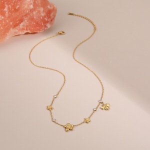 Collier Chaîne Femme En Acier Inoxydable, Motif Floral De Vacances, Étanche Et Anti-Ternissement, Couleur Or h5 Image4