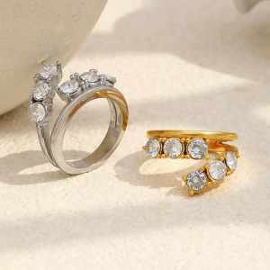 Bague De Luxe Pour Femme, En Acier Inoxydable Doré, Imperméable Et Résistant À La Décoloration (1 Pièce). h5 Image3