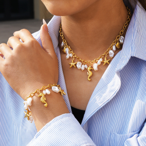 Ensembles De Colliers Pour Femmes En Acier Inoxydable Couleur Or, Étanches Et Anti-Ternissement, De La Série Marine h5 Image3