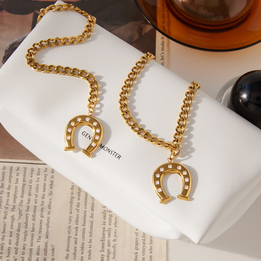 Ensembles De Bijoux Modernes Pour Femmes En Acier Inoxydable En Forme De Fer À Cheval, Étanches Et De Couleur Or h5Image5