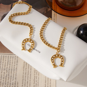 Ensembles De Bijoux Modernes Pour Femmes En Acier Inoxydable En Forme De Fer À Cheval, Étanches Et De Couleur Or h5 Image5