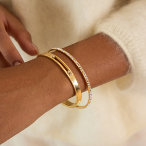 Bracelets Pour Femmes En Acier Titane Poli Ajouré Couleur Or h5 Image3