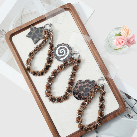 Chaîne de téléphone pour femme avec miroir acrylique, imprimé léopard chic et ailes d'étoile de dessin animé 2