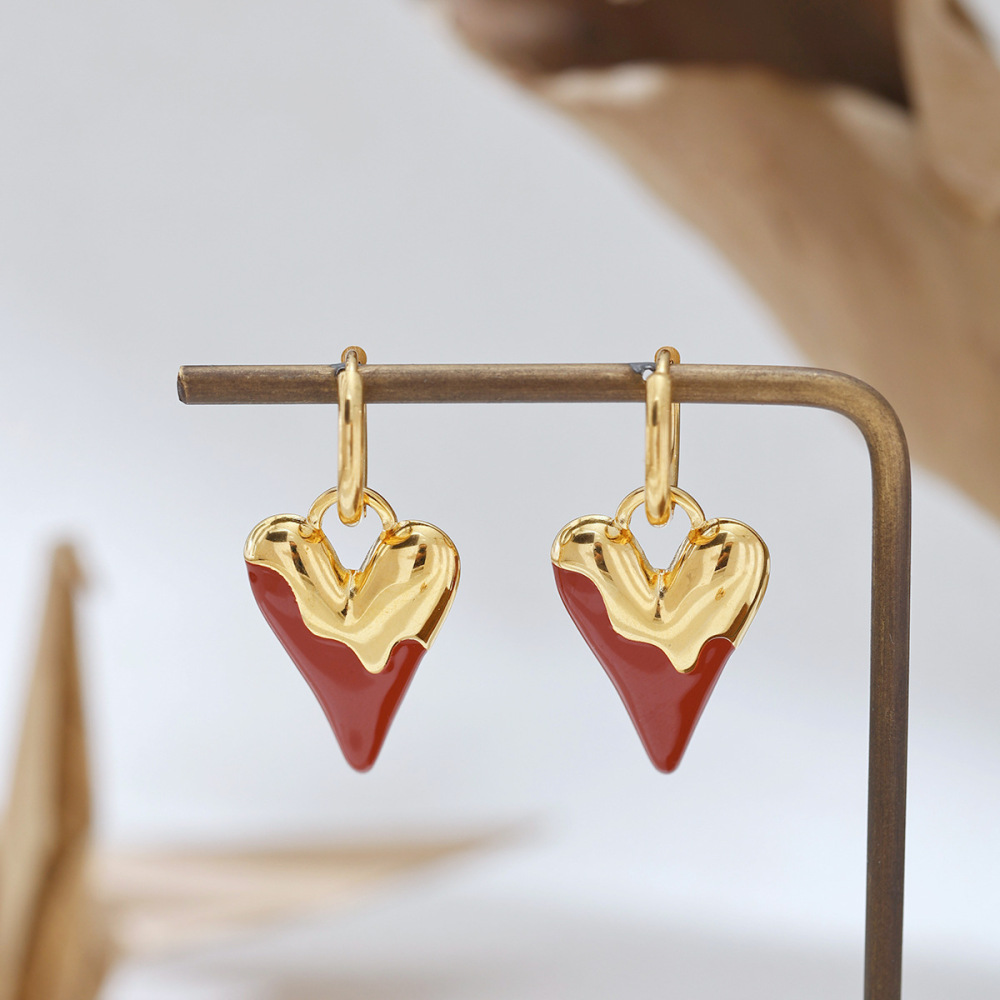 Boucles D'Oreilles Pendantes Pour Femme, En Acier Inoxydable Doré, En Forme De Cœur Délicat (1 Paire). Image3