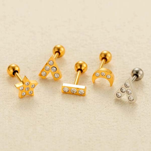 Boucles D'Oreilles Piercing Pour Femmes, En Acier Inoxydable Géométrique Étanche, Couleur Or Et Zircon. Image4