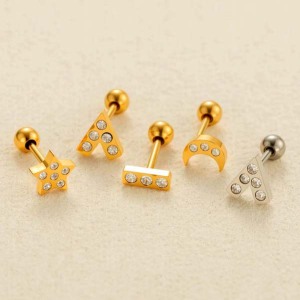 Boucles D'Oreilles Piercing Pour Femmes, En Acier Inoxydable Géométrique Étanche, Couleur Or Et Zircon. h5 Image4