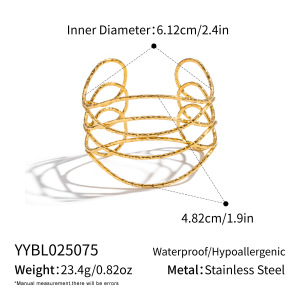 Bracelet Manchette Étanche En Acier Inoxydable Doré, Orné De Lignes Entrelacées (1 Pièce) h5 