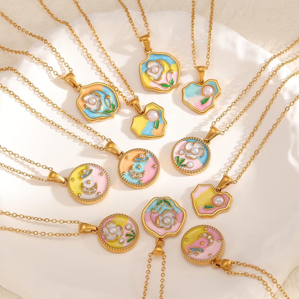Colliers Pendentifs Pour Femmes En Acier Inoxydable, Couleur Or, Avec Pendentif Cœur Et Fleur Onirique Image2
