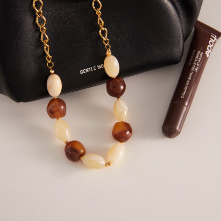 Colliers de perles pour femmes, en résine, acier inoxydable, couleur or, forme irrégulière rétro, étanches 2