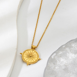 Collier Pendentif Femme Style Rétro Classique, Chaîne Soleil, Acier Inoxydable, Étanche Et Anti-Ternissement (1 Pièce) h5 Image4
