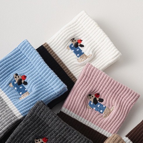 Chaussettes De Sport Et De Yoga Mi-Mollet En Pur Coton Avec Un Adorable Teckel De Dessin Animé h5Image3