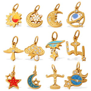 Pendentifs Pour Femmes Sun&Moon En Acier Inoxydable Doré, Étanches Et Anti-Ternissement h5 Image5