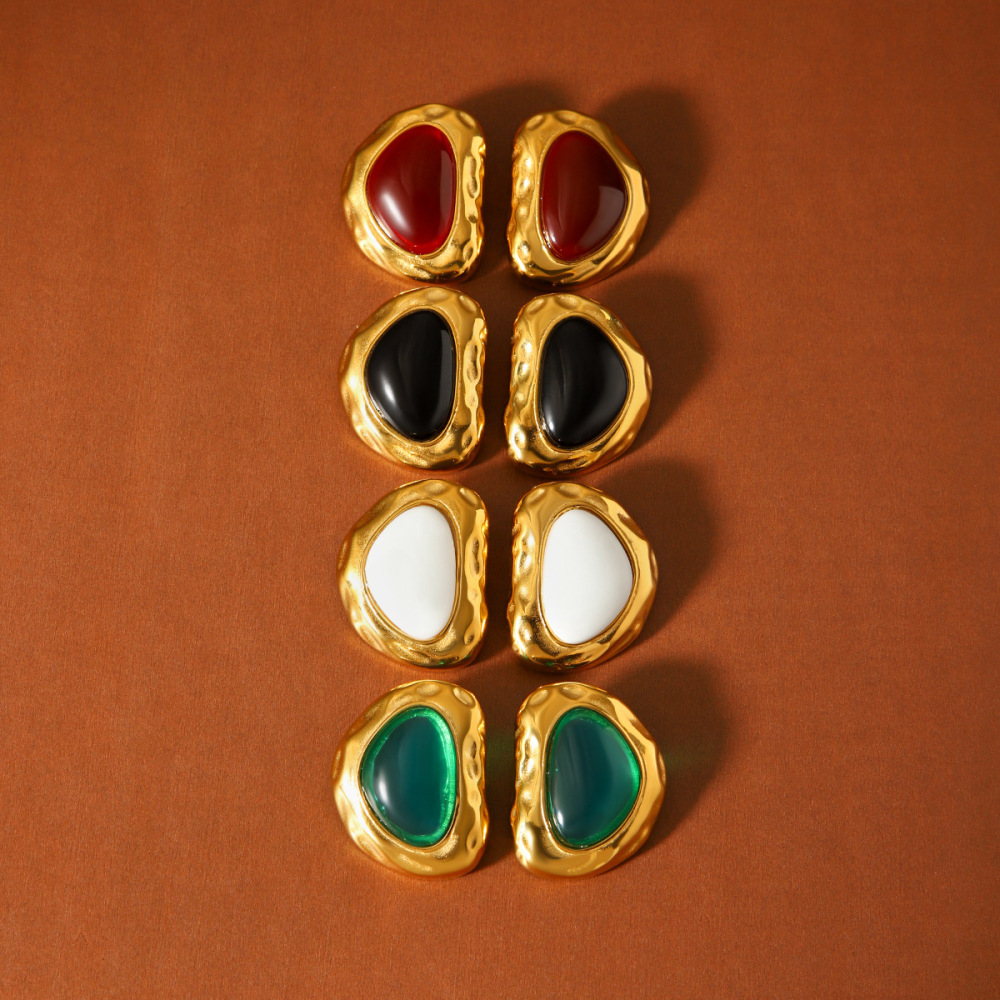 Boucles D'Oreilles Puces Pour Femme, En Acier Inoxydable De Forme Irrégulière, Imperméables Et Anti-Ternissement, Couleur Or (1 Pièce). Image4