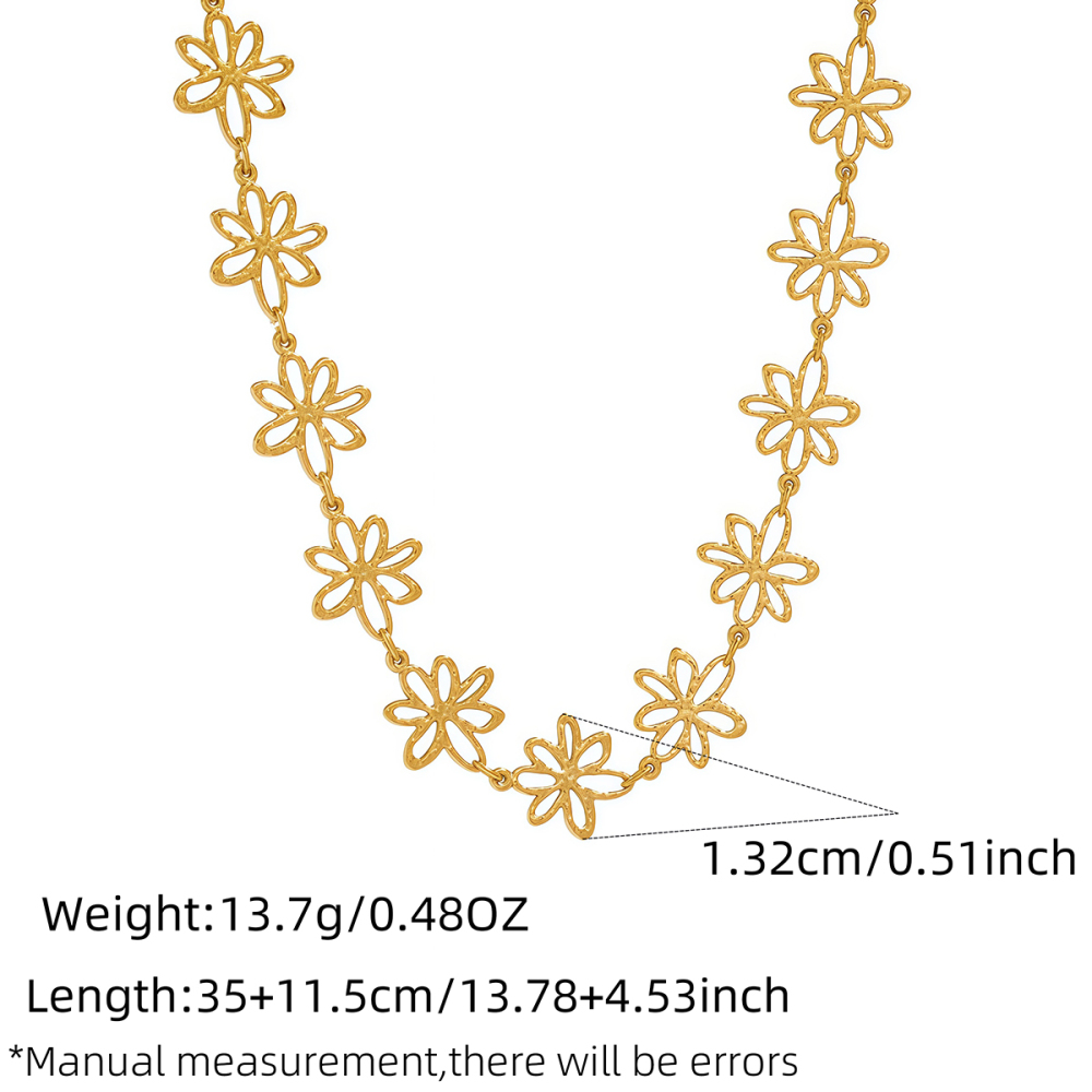 Ensembles De Colliers Pour Femmes En Acier Inoxydable Martelé À Motif Floral, Imperméables Et Anti-Ternissement, Couleur Or Image2