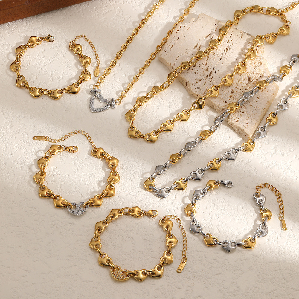 Ensembles De Bijoux Pour Femmes En Acier Inoxydable Doré, Imperméables, En Forme De Cœur Et Ornés De Strass. h5Image2