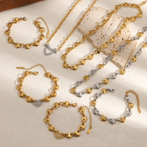 Ensembles De Bijoux Pour Femmes En Acier Inoxydable Doré, Imperméables, En Forme De Cœur Et Ornés De Strass. h5 Image2