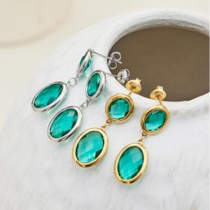 1 Paire De Boucles D'Oreilles Pendantes Glamour Rondes En Verre Et Acier Inoxydable Étanche, Couleur Or, Pour Femme. h5 Image6