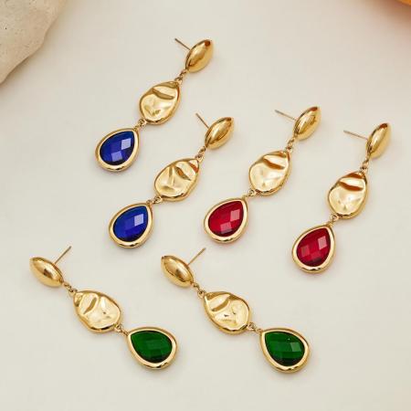 Boucles d'oreilles pendantes élégantes en verre, acier inoxydable, couleur or, pour femme (1 paire). 2