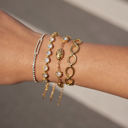 Bracelets à breloques ovales pour femmes en acier inoxydable martelé, imperméables et anti-ternissement, couleur or 2