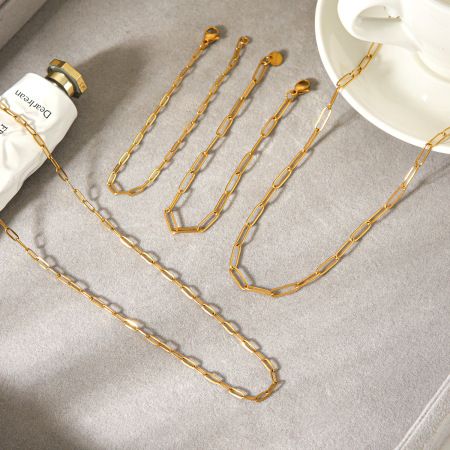 Collier et bracelet en acier inoxydable couleur or, chaîne unie simple et étanche