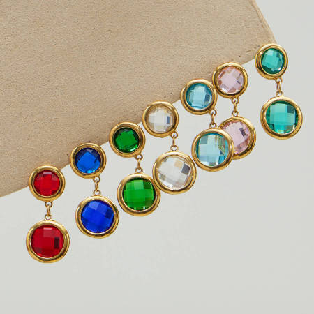 Ensembles de bijoux pour femmes en verre rond coloré, acier inoxydable, étanches, couleur or 2